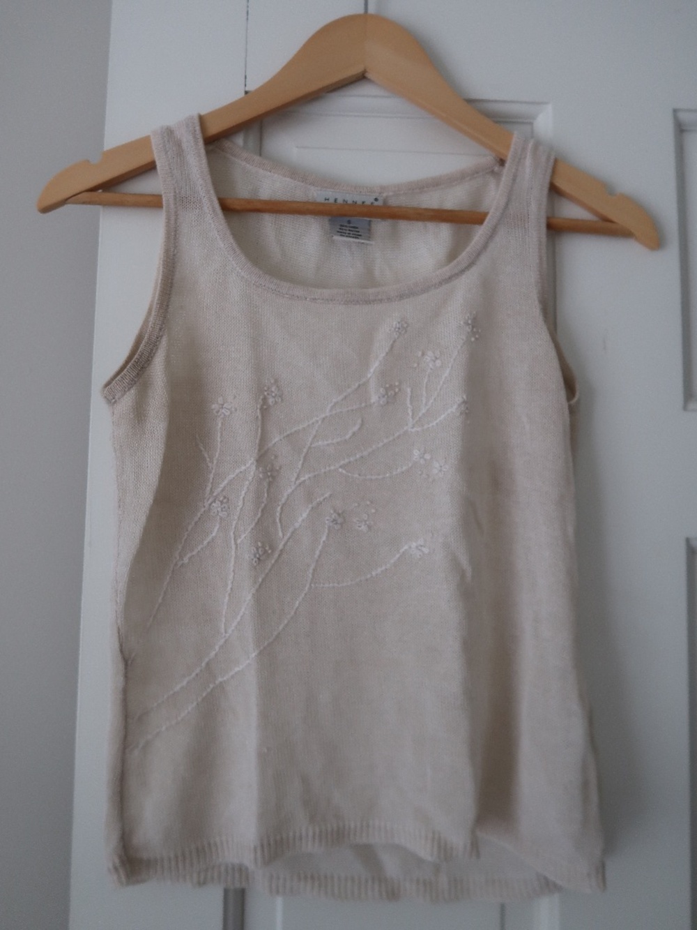 Hennes Collection Embroidered Tank Top | Cream Beige Size S